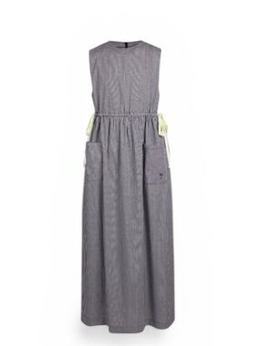 Poet Aura Maxi Checked Jumper Dress Women's Small Check Drawstring Waist Minimal